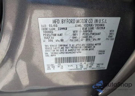 2003 Ford Escape Xlt из США, поврежденный, VIN 1FMCU93183KD07494